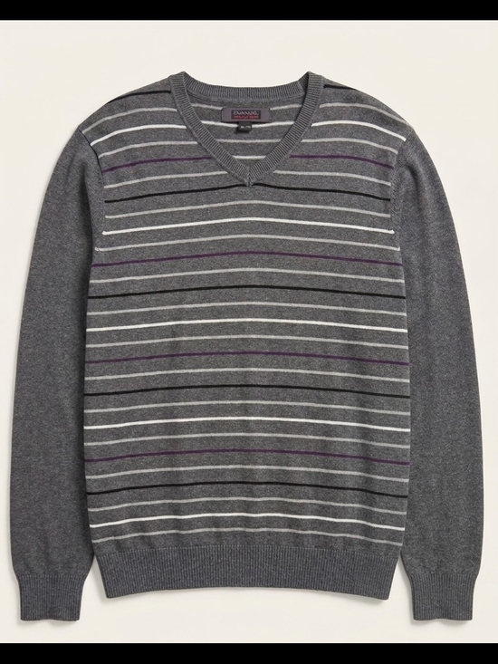 Emanuel Ungaro Other - Emanuel Ungaro Gray V-Neck Stripe Sweater 100 % Cotton